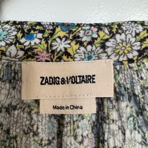 Zadig & Voltaire Women’s Tink Blouse Size Medium Ditsy Floral Popover Top Green - Picture 7 of 10